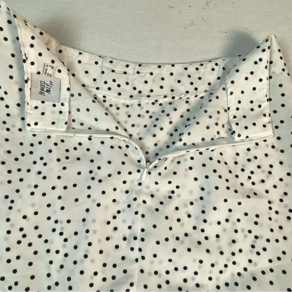 Princess Polly Polka Dot Ruffle Mini Skirt Wrap Tie White Black 6